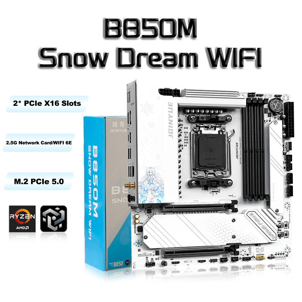 JGINYUE B850M Snow Dream WIFI  - Am5 Micro Atx Pcie 5.0 Motherboard recension och pris